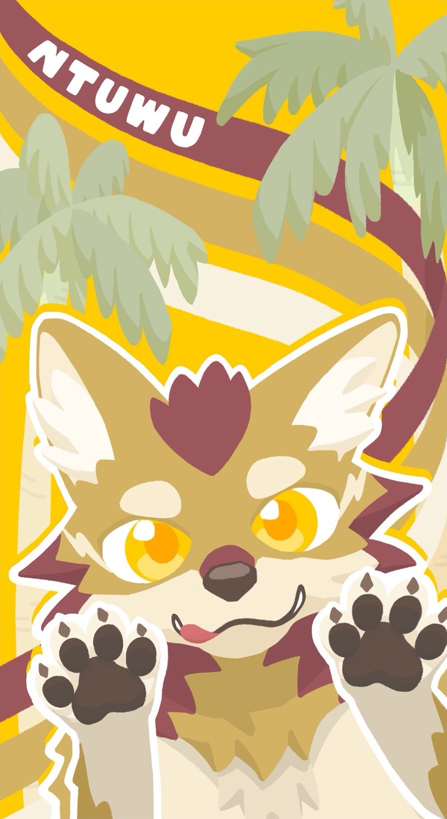 A wolfdog with 'NTUWU' written behind